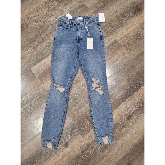 Good American Women's Good Waist‎ Crop Jeans size 2 Distressed #P2 - Picture 1 of 5